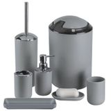 IMAVO Banyo Aksesuarları Seti 6 Adet Plastik Diş Fırçası Tutucusu Diş Fırçası Kap Sabunluk Sabun Bulaşık Tuvalet Fırçası ve Tutucusu Banyo için Pipetli Çöp Kutusu - Gri