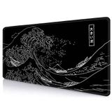 IMAYONDIA Japon Büyük Dalga Büyük Fare Altlığı (89,8 x 39,9 cm), Siyah Oyun Mouse Pad Anime XXL, Genişletilmiş Kanagawa Mouse Pad Masa Pedi, Kaymaz Kauçuk Taban Uzun Bilgisayar Faresi Pedi