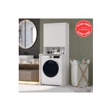 İMBAŞ Mobilya Çamaşır Makinesi Dolabı 3 Raflı Kapaklı Banyo Dolabı Beyaz %100 MDF