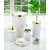 Imera Akrilik Yapım Gold Çizgi Banyo Takımı 5'li Yuvarlak Banyo Seti Beyaz
