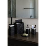 İmera Akrilik Yapım Gümüş Çizgi Siyah Mermer Desen Soft 5'li Kare Banyo Seti
