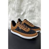 İmerShoes Erkek Siyah Taba Sneaker Bağcıklı Hafif Rahat Fileli Hava Alan Günlük Yürüyüş Spor Ayakkabısı 014