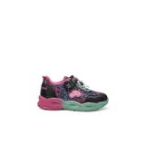 İmerShoes Günlük Cırtlı Kız Çocuk Siyah Spor Ayakkabı Renkli Simli Taban Süs Detay Lastik Bağcık Sneaker 4010