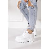 İmerShoes Günlük Kadın Beyaz Spor Ayakkabı Bağcıklı Kalın Hafif Yüksek Taban Sneaker 001