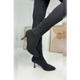 İmerShoes Günlük Kadın Bot Bootie Siyah Triko Ince Yüksek Topuk Streç Çorap Şeritli Sivri Burun Ayakkabı 169