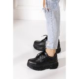 İmerShoes Günlük Kadın Siyah Spor Ayakkabı Bağcıklı Kalın Hafif Yüksek Taban Sneaker 001
