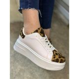 Imershoes Günlük Kadın Sneaker Bağcıklı Hafif Kalın Yüksek Tabanlı Leopar Detaylı Yürüyüş Spor Ayakkabı 065 - Leopar - Sarı