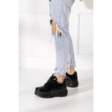 İmershoes Günlük Kadın Spor Ayakkabı Yüksek Taban 6 cm Sneaker Siyah - Beyaz - Bej - Rugan - Süet 001 - Siyah - Rugan