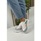 İmerShoes Günlük Kadın Taş Yeşil Sarı Sneaker Kalın Yüksek Taban Bağcıklı Tiger Şeritli Spor Ayakkabı 032