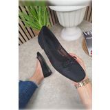 İmerShoes Günlük Kadın Taşlı Siyah Süet Babet Tokalı Alçak Topuklu Yumuşak Rahat Ayakkabı