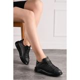 İmershoes Günlük Unisex Spor Ayakkabı Vegan Deri Bağcıklı Hafif Kalın Yüksek Taban Yürüyüş Sneaker 628 - Siyah