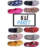 İmershoes Kadın 5 Li Karışık Önü Kapalı Yıkanabilir Puf Dikişli Içi Süngerli Kışlık Çeyiz Bohça Misafir Ev Terliği 253 - Mavi