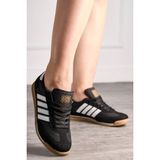 İmershoes Unisex Ortopedik Spor Ayakkabı Şeritli Bağcıklı Alçak Düz Kaymaz Taban Hafif Yürüyüş Sneaker 1595 - Siyah - Beyaz
