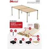 Imetal Ahşap Pergola Seti Iki Bölümlü 90 x 90 mm Ahşaplar ve Tente Dahil