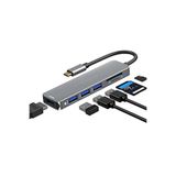 İMEXTECH AIRSKY HC13 Type-C 6 in 1 Çevirici, USB Hub, SD Kart Okuyucu, Gri BBHC13