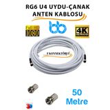 İMEXTECH RG6/U4 64 Tel F Konnektörlü Anten Kablosu, 50 Metre, Full HD 3D 4K Uydu TV Çanak LNB BBUYDUKABLO50