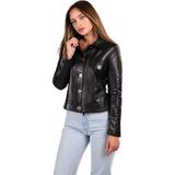 İmge Deri Düğmeli Kadın Bella Deri Mont - 3XL - Siyah