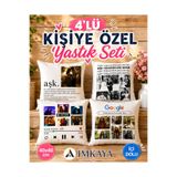 imkaya 4'lü Hediye Seti - 40x40 Kişiye Özel Yastık - 1.Kalite Silikon İle Doludur - Doğum Günü - Yıl Dönümü - Sevgililer Günü