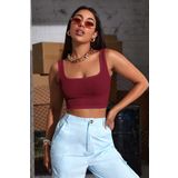 Imoda CTBZ2557 Bordo Kadın Askılı Crop Top Bluz