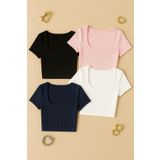Imoda Kadın 4'lü Paket Yarım Kol Düz Yaka Crop Top Bluz