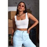 Imoda Kadın Beyaz Askılı Crop Top Bluz