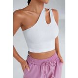 Imoda Kadın Beyaz Tek Omuz Cut Out Detaylı Şık Crop Top Bluz