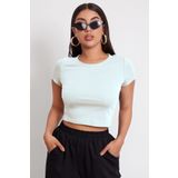 Imoda Kadın Beyaz Yuvarlak Yaka Yarım Kol Crop Top Bluz