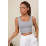 Imoda Kadın Gri Kare Yaka Crop Top Bluz