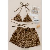 Imoda Kadın Leopar Desenli Şortlu Belden ve Boyundan Bağlamalı Bikini Takımı