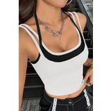 Imoda Kadın Siyah Beyaz Çift Renk Çapraz Askılı Crop Top Bluz