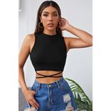 Imoda Kadın Siyah Çapraz Bağlamalı Crop Top Bluz