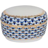 Imperial Porcelain Cobalt Net Mavi Porselen Kapaklı Mücevher Kutusu - Standart