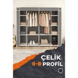 Imperial Star Geniş Hacimli Çelik Profilli Çift Askılı Gardırop Bez Dolap Gri