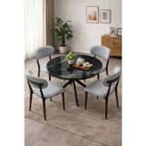 Imperial Star Yuvarlak Yemek Masası Takımı 4 Kişilik – Mermer Desenli Masa + 4 Sandalye – Mutfak & Salon Masa Seti
