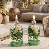 impeRiums Dekoratif Kandil Mum 100 ml 2'Li Set (Yeşil) - İçerisinde doğal bitkiler bulunan el yapımı tekrar doldurulabilir cam kandil mum seti