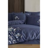 Impero Nakışlı %100 Pamuk Saten Çift Kişilik Nevresim Takımı Lacivert - 200 x 220 cm