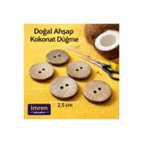 İMREN AKSESUAR Düğme 2,5 Cm Ahsap Kokonat 1 Paket 10 Adet