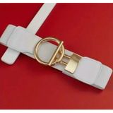 imrenaksesuar Kadın 4 cm Lastik Kemer Gold Metal Tokalı (BEYAZ)