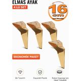 İmt Aksesuar 16 cm Altın Elmas Ayak 4 Adet - Robot Süpürge Uyumlu Koltuk Dolap Tv Ünitesi ve Mobilya Ayağı Seti
