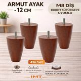 İmt Aksesuar 4 Adet Armut Mobilya Robot Süpürgeye Uyumlu Koltuk Kanepe Baza Ayağı Seti 12 cm Plastik Ceviz Renk Modern Tasarım