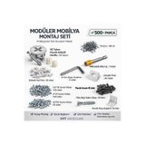 İMT AKSESUAR 500 Parça Profesyonel Modüler Mobilya Montaj Seti -Mobilyalarla Uyumlu Minifix Montaj Ekipmanları Metalik