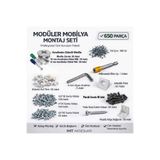 İMT AKSESUAR 650 Parça Profesyonel Modüler Mobilya Montaj Seti -Mobilyalarla Uyumlu Minifix Montaj Ekipmanları Metalik