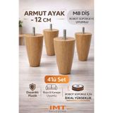 İMT AKSESUAR Armut Mobilya Ayağı 4 Adet 12 cm Açık Meşe Robot Süpürgeye Uyumlu Koltuk Kanepe Baza Ayağı Seti