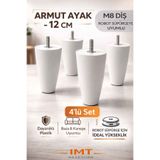 İmt Aksesuar Armut Mobilya Ayağı 4 Adet 12 cm Beyaz Robot Süpürgeye Uyumlu Koltuk Kanepe Baza Ayağı Seti