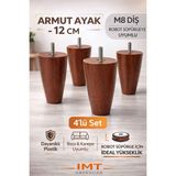 İmt Aksesuar Armut Mobilya Ayağı 4 Adet 12 cm Ceviz Robot Süpürgeye Uyumlu Koltuk Kanepe Baza Ayağı Seti