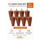 İmt Aksesuar Armut Mobilya Ayağı 8 Adet 12 cm Ceviz Robot Süpürgeye Uyumlu Koltuk Kanepe Baza Ayağı Seti