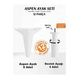 İMT AKSESUAR Aspen 12 cm (12 'lı) Set Beyaz Mobilya Kanepe Koltuk Baza Dolap Tv Ünitesi Yatak Odası Konsol Ayağı Beyaz