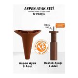 İMT AKSESUAR Aspen 12 cm (12 'lı) Set Ceviz Mobilya Kanepe Koltuk Baza Dolap Tv Ünitesi Yatak Odası Konsol Ayağı