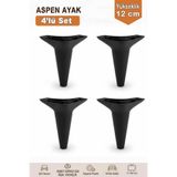 İmt Aksesuar Aspen 12 cm (4'lü Set) Koltuk Baza Dolap Tv Ünitesi Yatak Odası Konsol Ayağı - Siyah