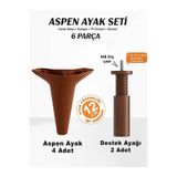 İMT AKSESUAR Aspen 12 cm (6 'lı) Set Ceviz Mobilya Kanepe Koltuk Baza Dolap Tv Ünitesi Yatak Odası Konsol Ayağı Kahverengi